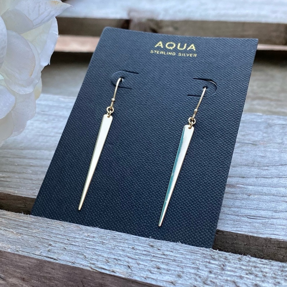 NWT AQUA GOLD TRIANGLE FLAT BAR EARRINGS OVER STERLING SILVER